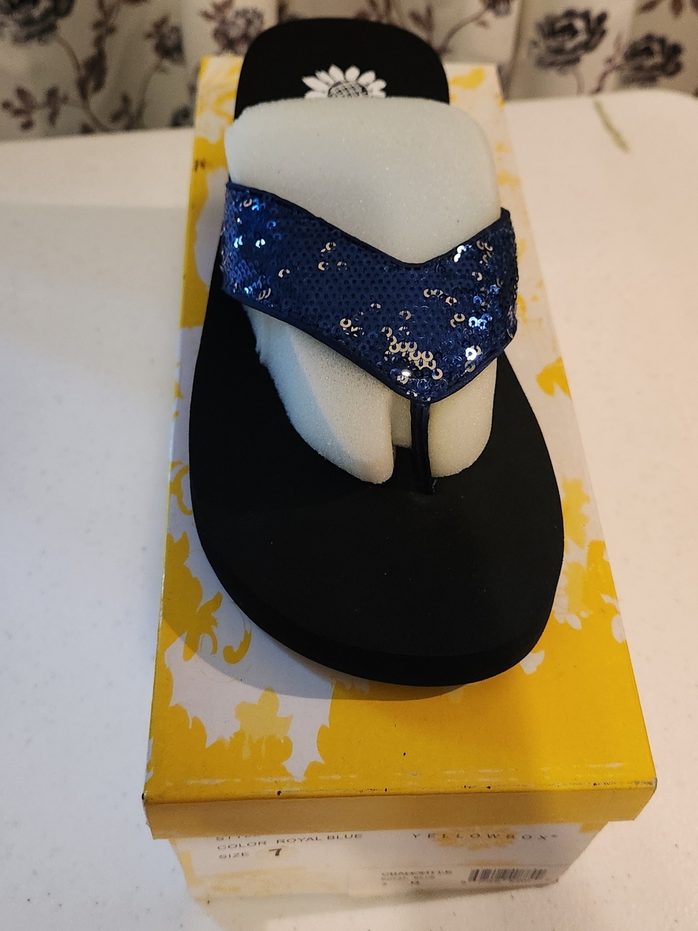 Yellow Box Royal Blue Sequin Flip Flop Sandals